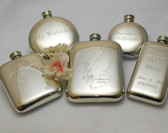 Engraved Pewter Hip Flask Personalised Pewter Gift Customised Hip Flask Pewter Groomsmen Flask Pewter Wedding Gift Monogrammed Flask