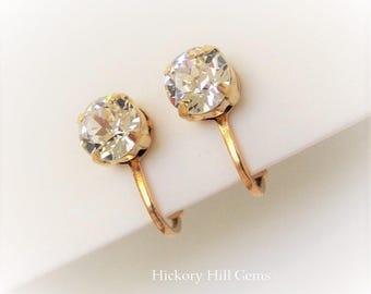 Rhinestone Clip-on Earrings Faux diamond clip-on earrings Non-pierced earrings Clear faceted stone Crystal clip-on earrings GOLD plt., New