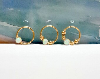22g White Opal 3mm tragus hoop, tiny opal tragus ring, 16g 18g 20g 22g , October's Birthstone, tragus piercing jewelry, St. Patrick’s Day