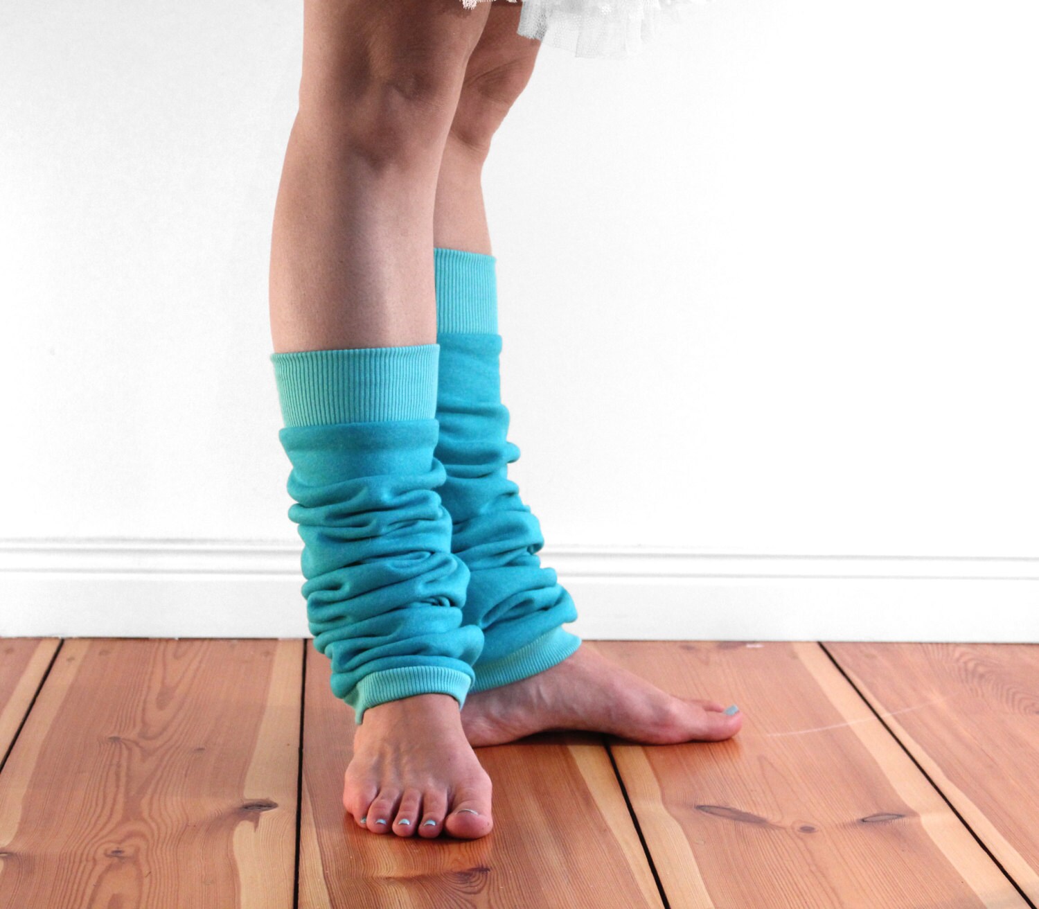 Slouchy dancer leg warmers ballet leg warmers cotton aqua