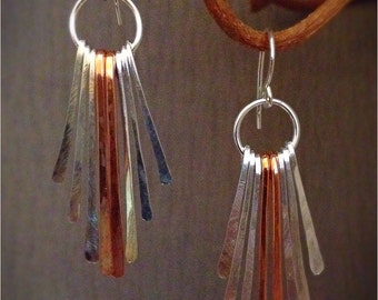 Sterling Silver and Copper Fringe Earrings