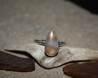 Teardrop Lake Superior Agate Sterling Silver Ring Sz7