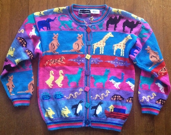 Vintage 1980s Animal Intarsia Sweater Christine Foley