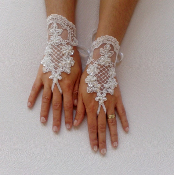 Ivory beaded lace wedding glove french lace gloves bridal gloves ivory lace gloves fingerless gloves
