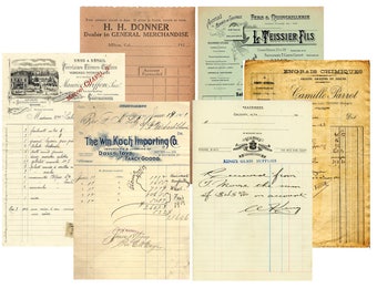 Vintage Receipt, Letterhead, Ledger, Vintage Font, Junk Journal, Printable Digital Retro Paper, Ephemera Receipts, Vintage Script