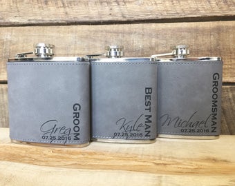 Engraved Leather Flasks, Groomsmen Flasks, Personalized Leather Flask, Custom Leather Flask, Name Flasks, Monogram Flasks, Groomsman Flasks
