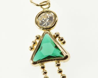 14k May Birthstone Baby Emerald* Girl Cubic Zirconia Pendant Gold
