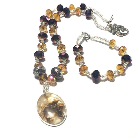 Purple and Gold Necklace and Bracelet Set Stunning Statement