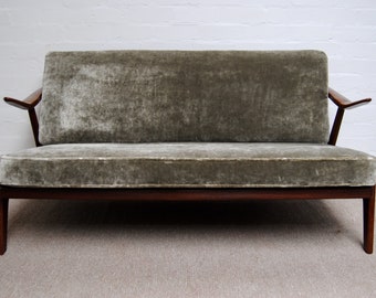 Gorgeous Teak and Velvet Danish mid century sofa