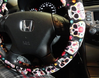 Vibrant Sugar Skull Steering Wheel Cover