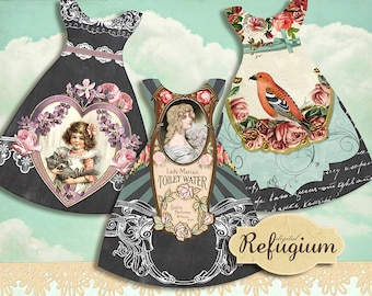 little dresses, Tags, INSTANT DOWNLOAD, digital Collage Sheet, printable,romantic vintage