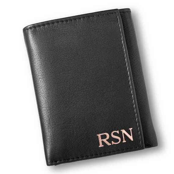 Personalized Black Leather Tri-Fold Wallet Personalized