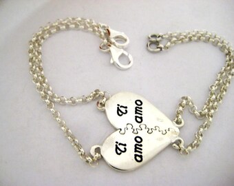Silver bracelet heart puzzle