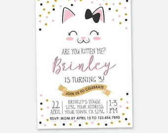 Kitty Birthday invitation, Kitty Cat Birthday Party, Cat Invitation, Pawty Invitation, Personalized Digital Invitation