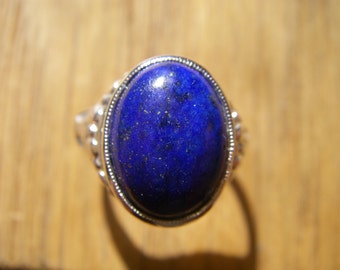 Hand made and cut Lapis Lazuli Sterling Silver Roman style ring