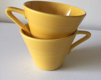 Homer Laughlin Harlequin tea cups mustard yellow vintage 1930's