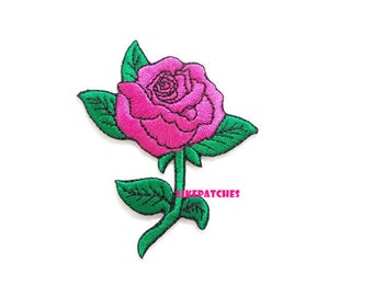 Rose Flower Pink New Sew / Iron On Patch Embroidered Applique Size 6.5cm.x7.9cm.