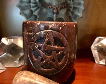 Pentacle Soap Stone Mortar and Pestle with Three Sided Pentacle, Magikal Kitchen Tools, Herbs, Incense