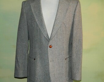 40 Vintage H Bar C California Ranchwear Sport Coat Gray Herringbone Tweed Wool Jacket Western Sport Coat