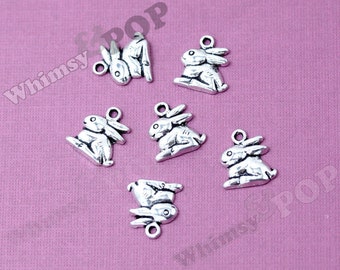 1 - Tibetan Silver Tone Hop Like A Bunny Rabbit Charms, Bunny Charm, Rabbit Charm, 15mm x 13mm (1-6B)