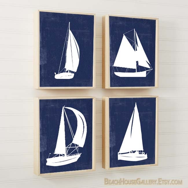 Nautical Wall Art Sailboat Wall Art Nautical art Blue white