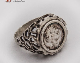 Unusual Openwork Design Medallion Ring Sterling Silver