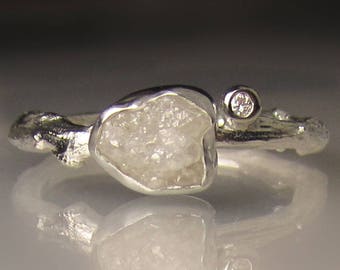 One of a Kind Raw Diamond Twig Ring, Rough Diamond Engagement Ring