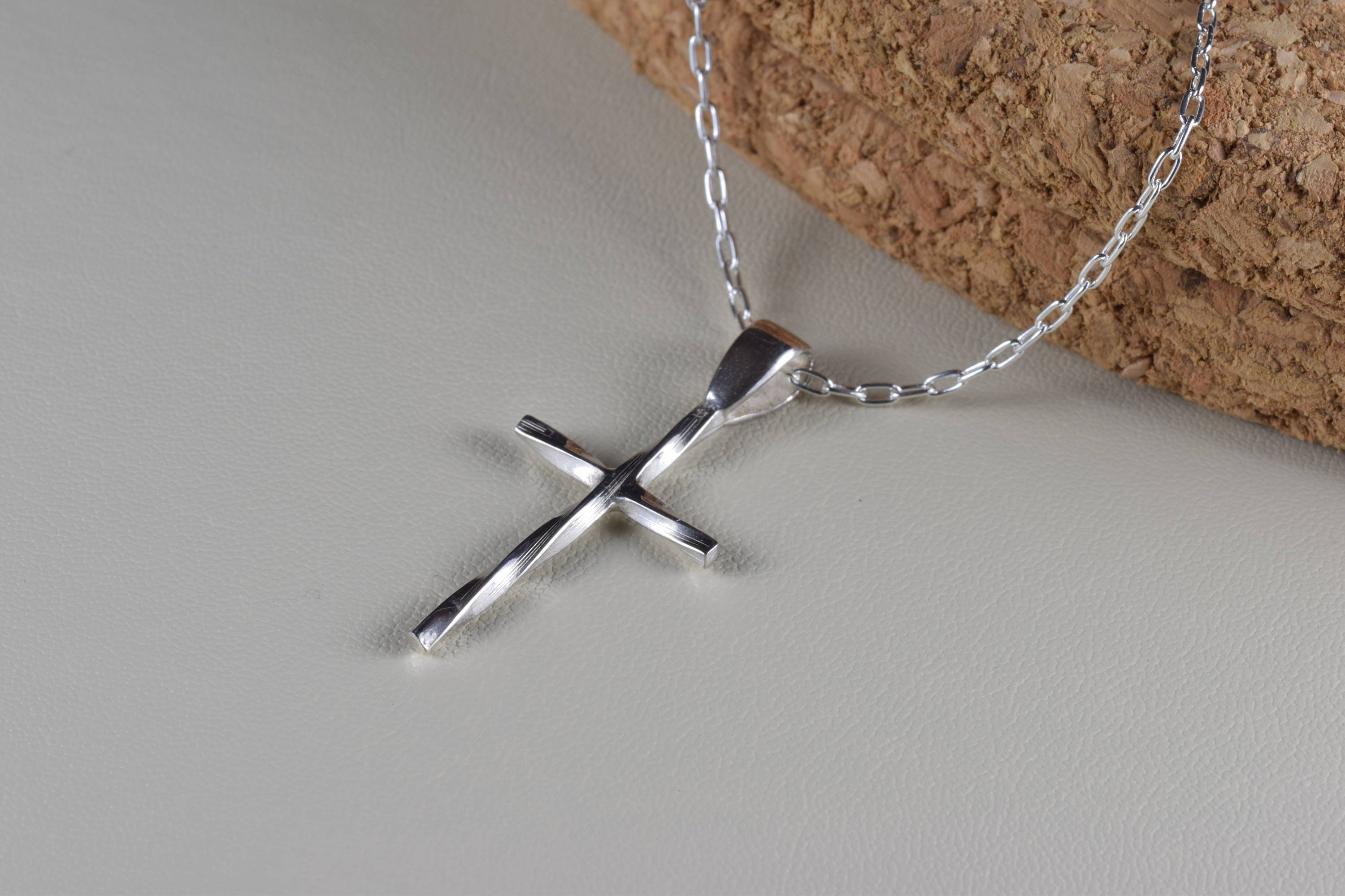 Sterling Silver Twisted cross pendant necklace everyday