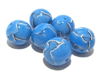 NOW ON SALE Polymer Clay Bead Set - Handmade - Watercolor Medium Blue with Silver