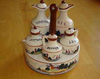Dutch Scene Condiment Set with Holder - Made in Japan