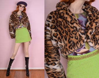 90s Leopard Print Cropped Jacket/ Medium/ 1990s