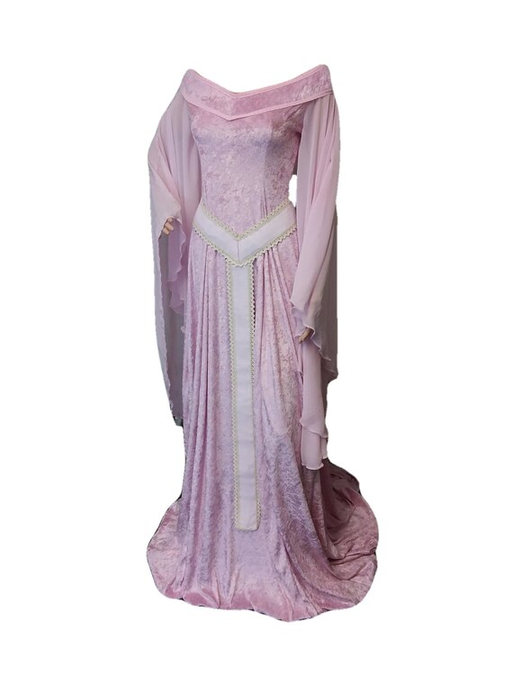 Pink medieval wedding dress with girdle belt elven gown off