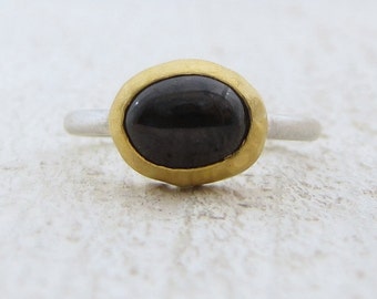 Enstatite Ring - Black Star Enstatite Gold Ring - Gold and Silver Ring