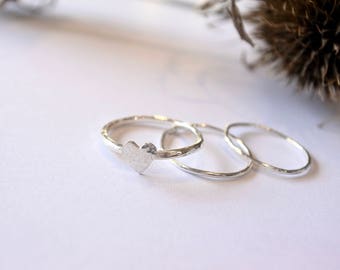 Sterling Silver Set of 3 Heart Stacking Rings