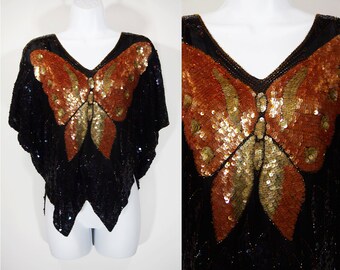Vintage 80's Sequin Butterfly Top S