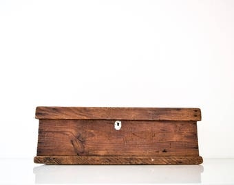 Wooden Box, Wood Tool Box, Large Wooden Handcrafted Primitive Toolbox, Vintage