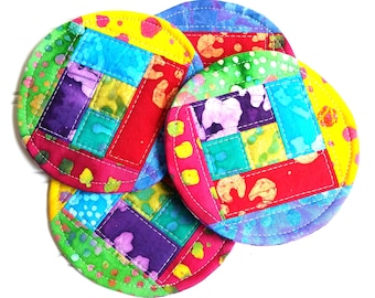 Quilted Coaster Set, Bright Colors, Fabric Coasters, Mug Rugs