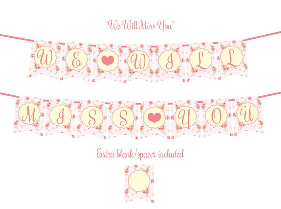 We Will Miss You Sweet Floral with Hearts Printable Party