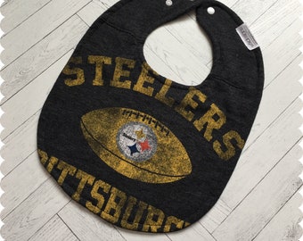 Pittsburgh Steelers Baby Bib, Recycled T-Shirt Baby Bib, Sports Baby Boy Gift, Baby Shower Gift, Football Baby