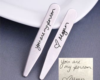 Anniversary Gift for Husband, Custom Handwriting Collar Stays, Christmas Gift for Him