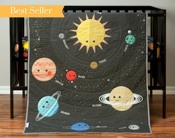 Outer Space Nursery Crib Bedding - Planet Baby Quilt - Gender Neutral - Galaxy Nursery - Solar System Blanket - Celestial/Constellations