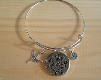 She Believed She Could So She Did Bangle, Travel Bangle, New Job Bangle, Jewelry Findings