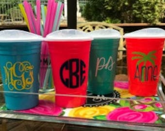 Reusable Solo Cup, Personalized Solo Cups with Lid, Monogrammed Solo Cup, Custom Cups, Beach Cup, Party Cup, Bachelorette Weekend Cups