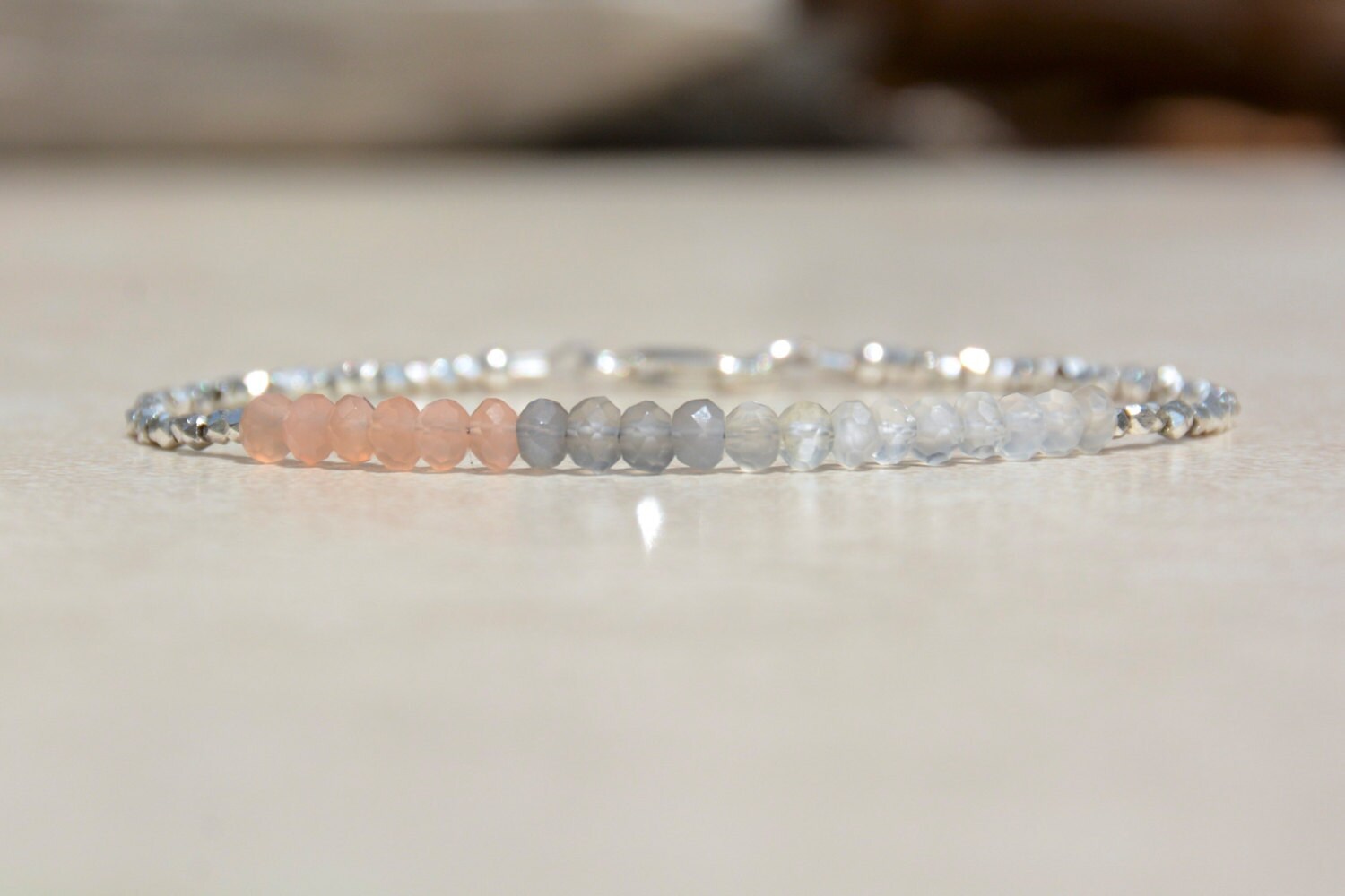 Moonstone Gemstone Bracelet June Birthstone Beaded Moonstone