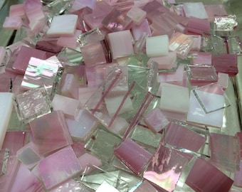 100 PINK CRYSTAL & ICE Odd Size Mix Stained Glass Mosaic Tile i-3