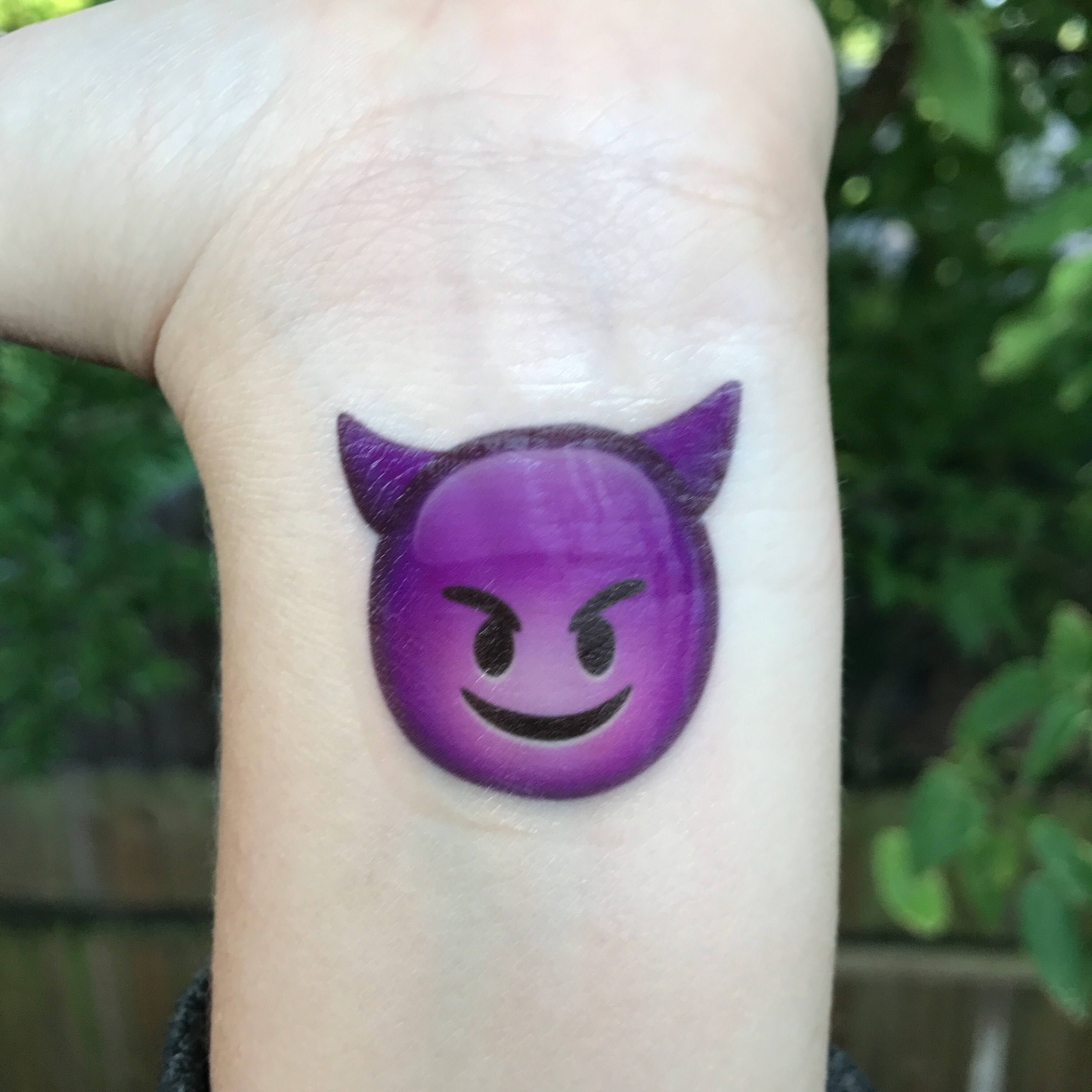 DEVIL EMOJI Temporary Tattoo Purple Smiling Devil Emoji