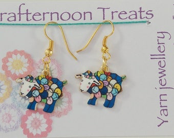 Pair of Yarndale style earrings. Gold plated on gold plated earring hooks. Made by Kathryn, Crafternoon Treats