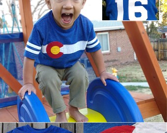 Personalizable Colorado Jersey Toddler Tee- This Handcrafted Colorado Flag Tee is Customizable for the perfect gift for your Colorado kid!