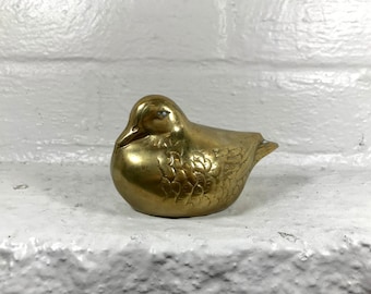 solid brass bird duck figurine knick knack paperweight vintage collectible animal bookshelf office decor