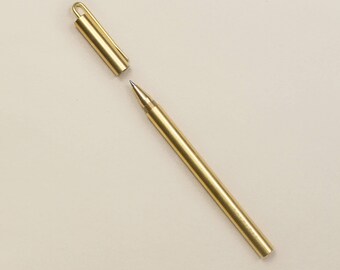 The Clip Pen: All-Brass Professional Writing Device, Refillable Black Gel Ink, Rollerball Tip & Box